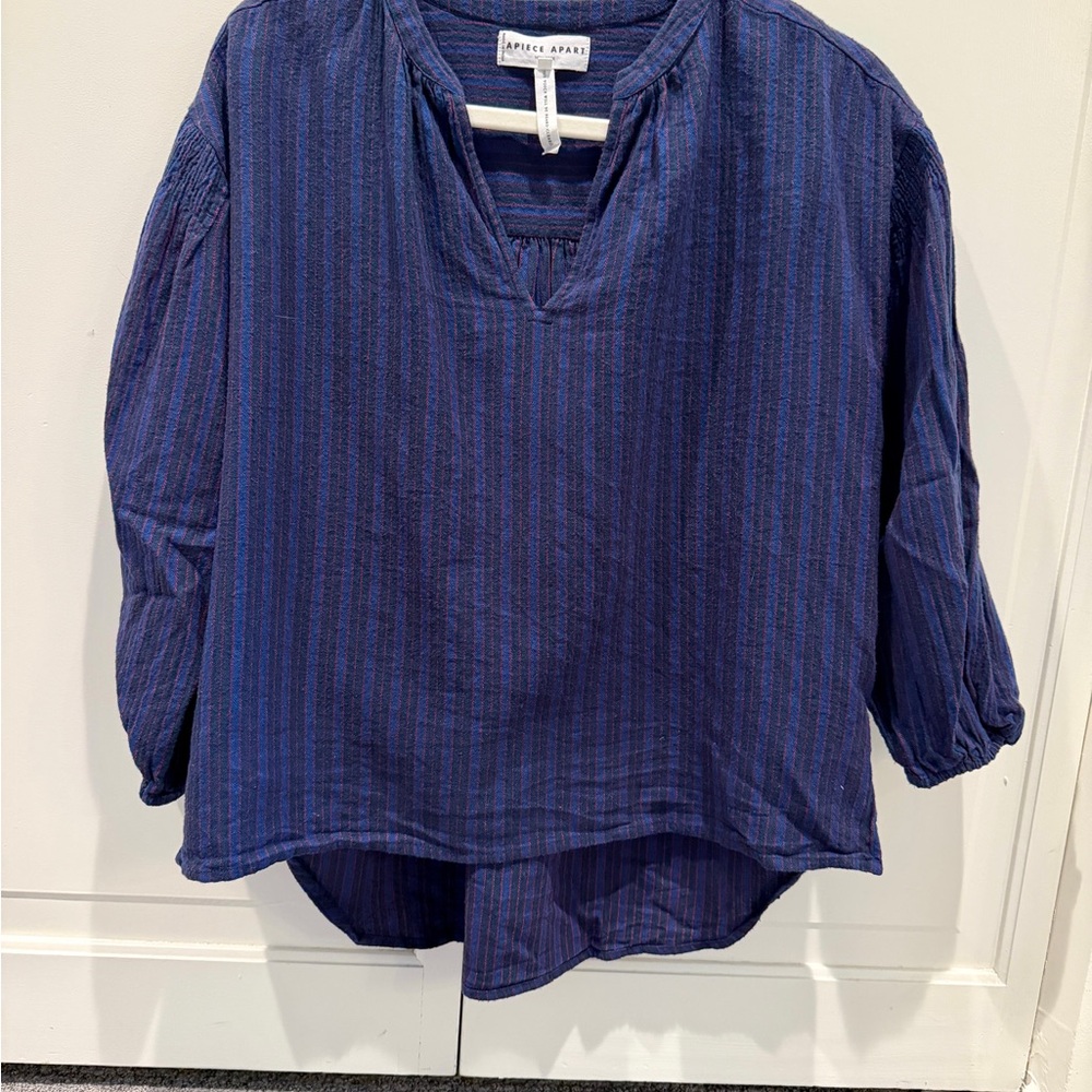 Apiece Apart Navy Blue Striped Cotton Tunic